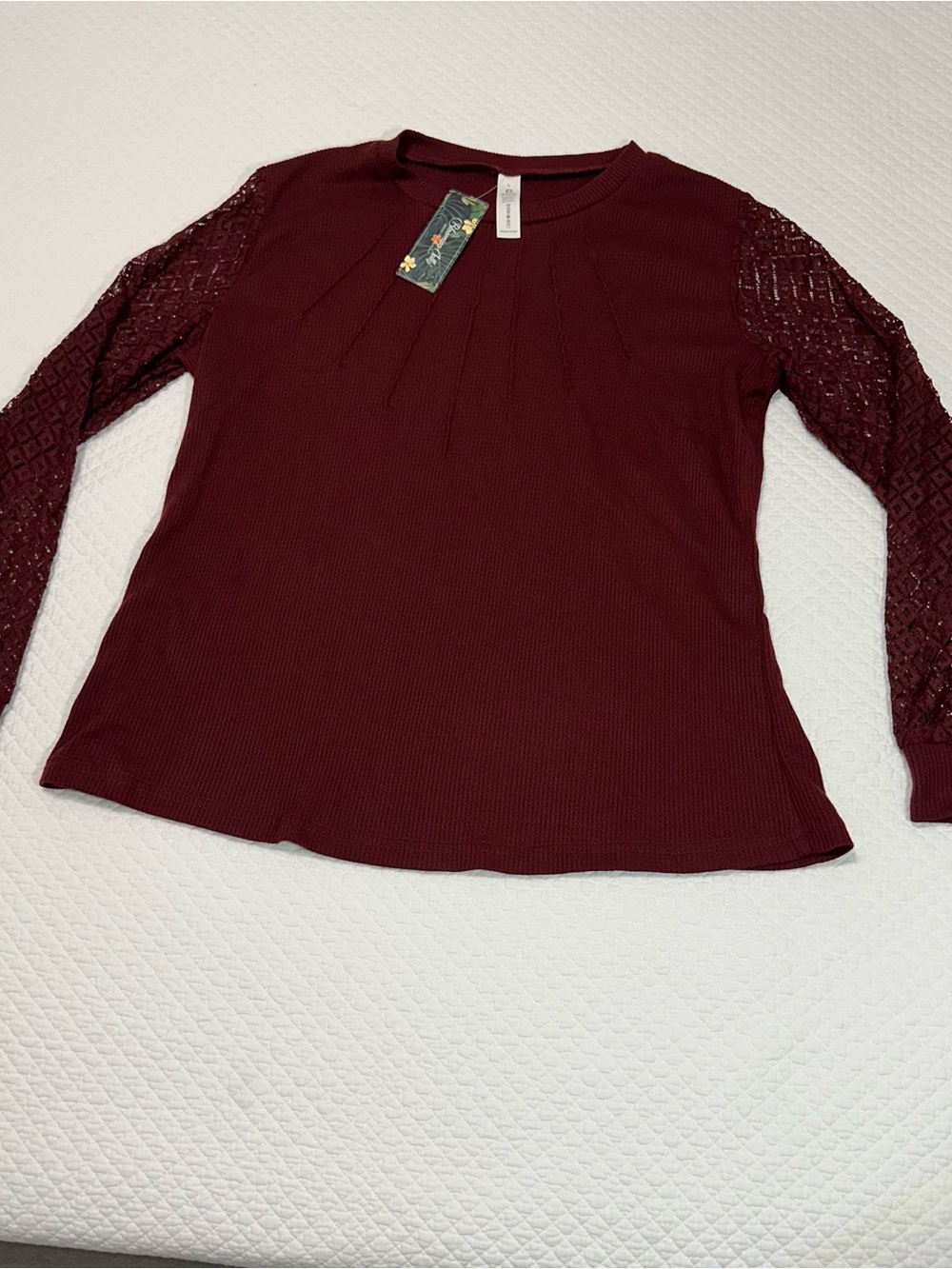 Long Sleeve Lace-Sleeve Blouse in Burgundy by